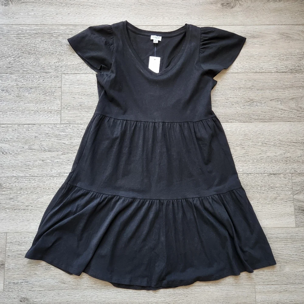 J. Crew Black Tiered Flutter Short Sleeve Dress Womens Xs Nwt
